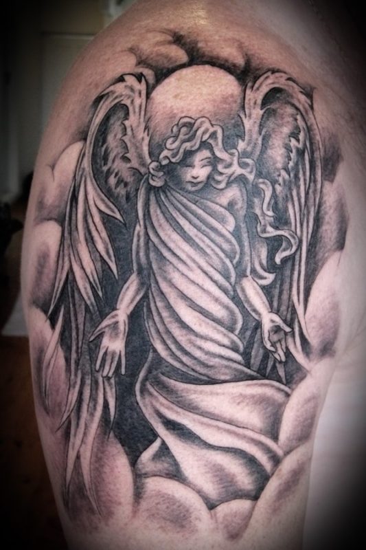 Gothic Angel Shoulder Tattoo