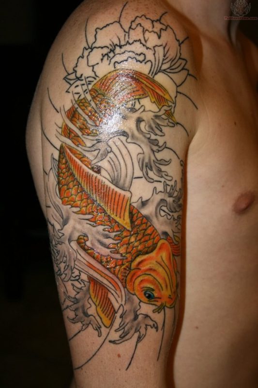 Golden Fish Shoulder Tattoo Design