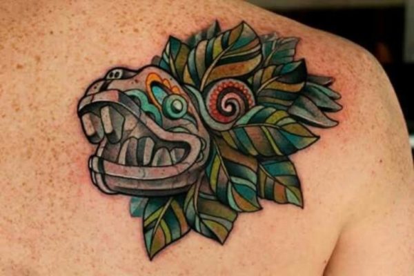 Green Aztec Shoulder Tattoo