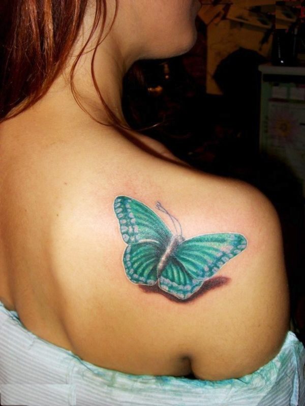 Green Butterfly Shoulder Tattoo Design