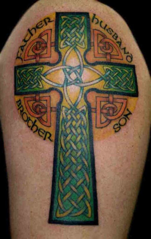 Green Cross Shoulder Tattoo Design