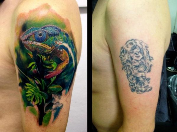 Green Frog Cover Up Shoulder Tattoo