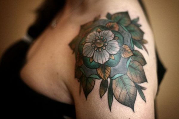 Green Leaves Geometric Tattoo