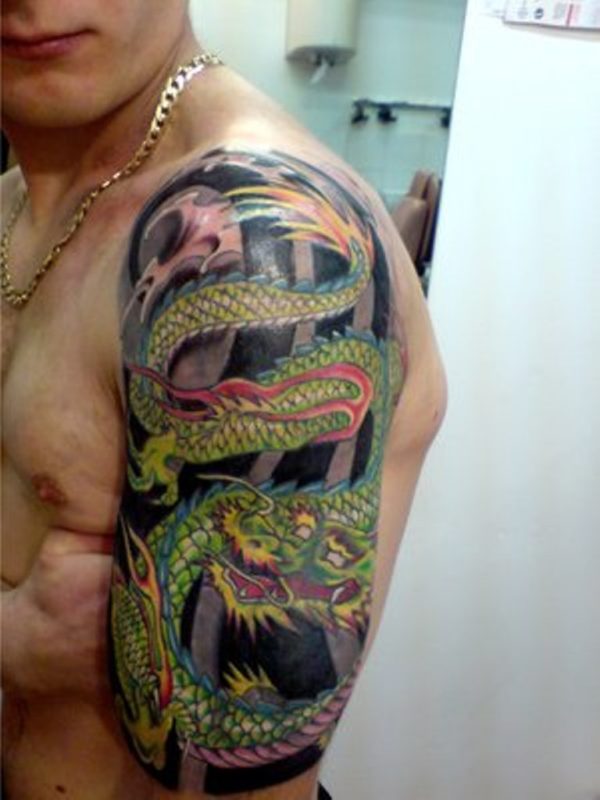 Green Shoulder Dragon Tattoo
