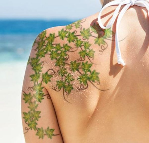 Green Vine Shoulder Tattoo