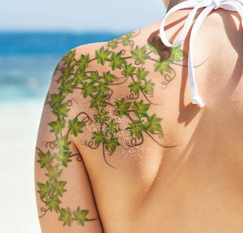 Green Vine Shoulder Tattoo.