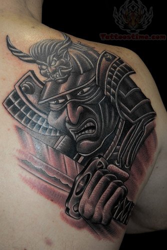 Grey And Black Ink Warrior Tattoo Design