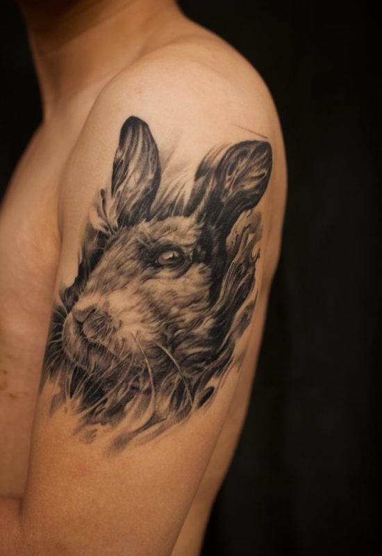 Grey And Black Rabbit Tattoo