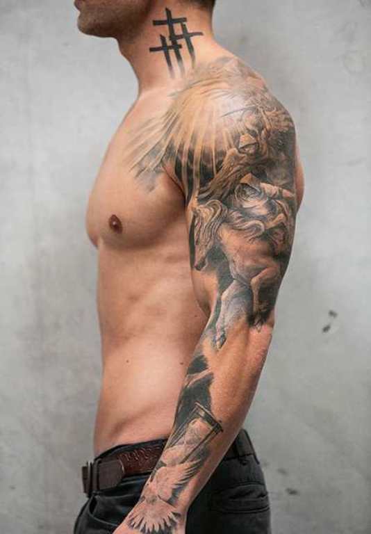 Grey Armour Shoulder Tattoo