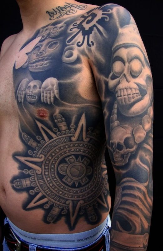 Grey Aztec Mexican Tattoo