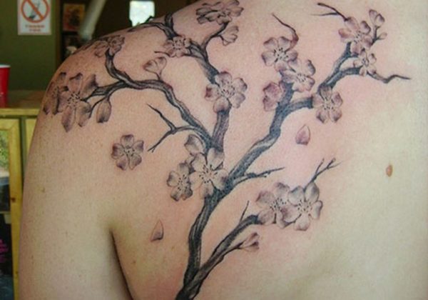 Grey Cherry Blossom Tree Tattoo