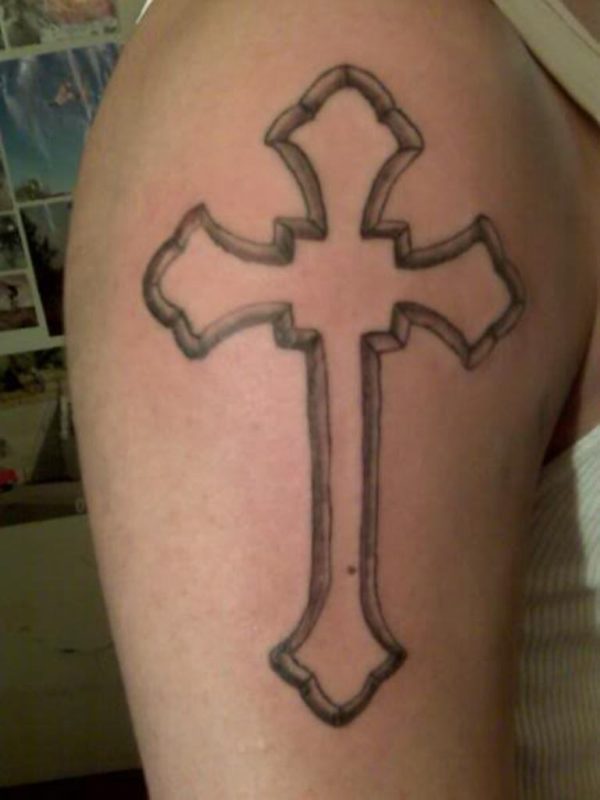 Grey Cross Shoulder Tattoo