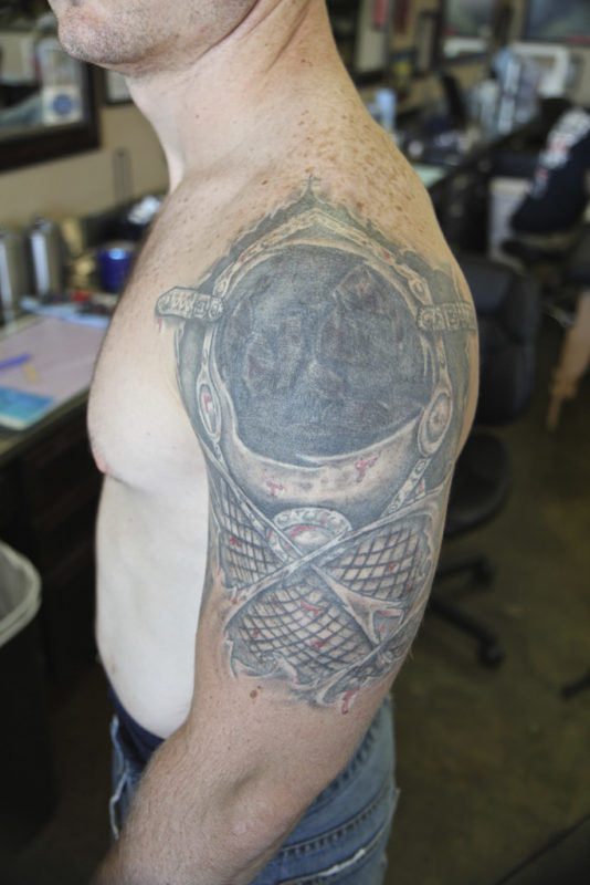 Grey Design Shoulder Cover Tattoo