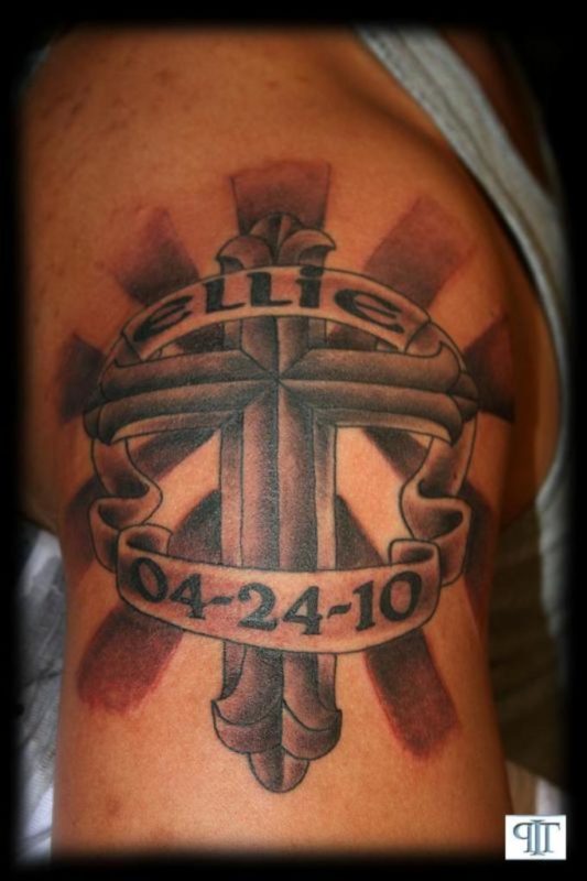 Grey Design Cross Rip Tattoo