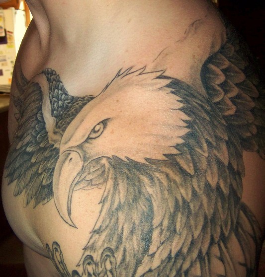 Grey Eagle Shoulder Tattoo Design