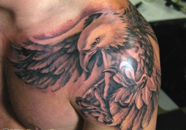 Grey Eagle Shoulder Tattoo