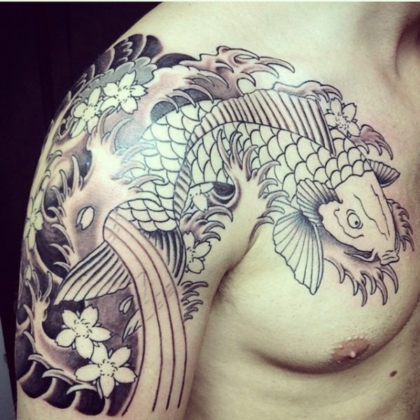 Grey Fish Shoulder Tattoo Design