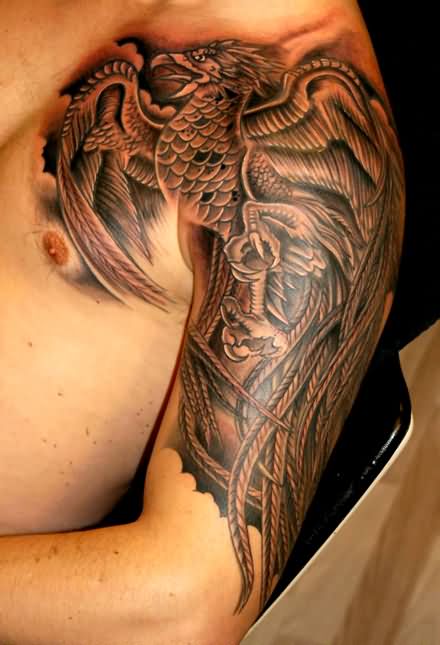 Grey Ink Phoenix Tattoo