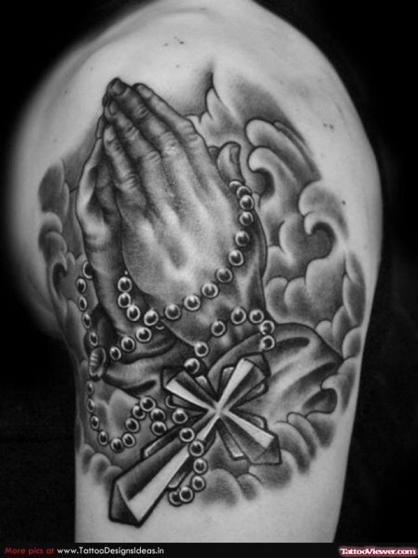 Grey Ink Praying Hands Tattoo