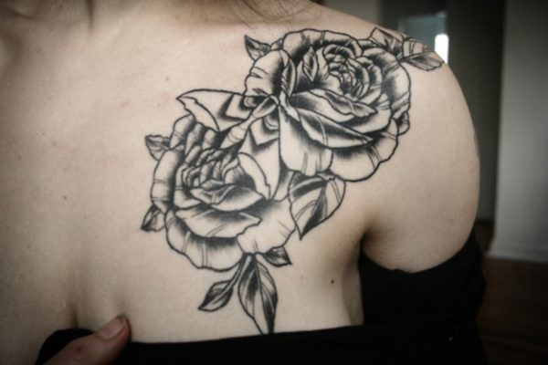 Grey Ink Rose Tattoo