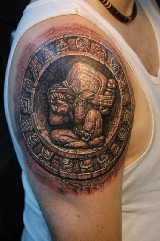Grey Ink Shoulder Designer Tattoo