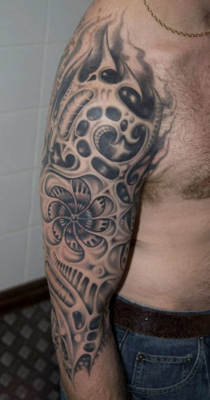 Grey Ink Shoulder Tattoo Design
