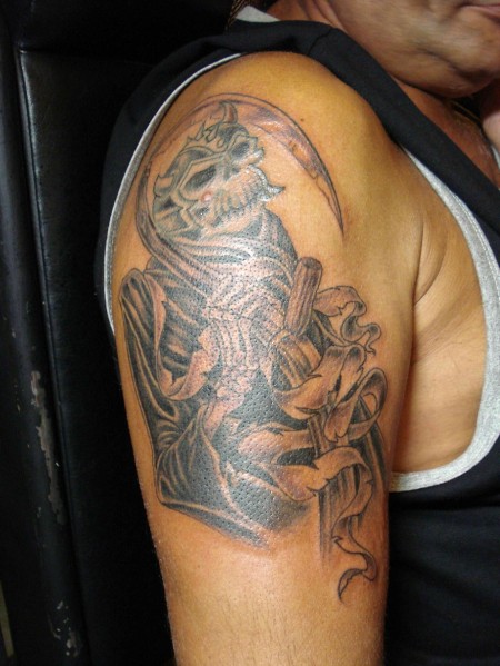 Grey Ink Skull Tattoo