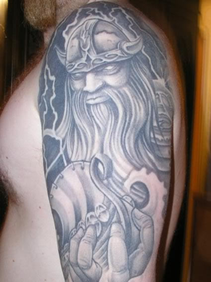 Grey Ink Viking Tattoo