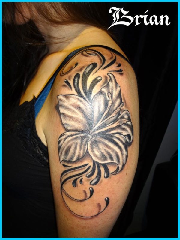 Grey Lily Shoulder Tattoo