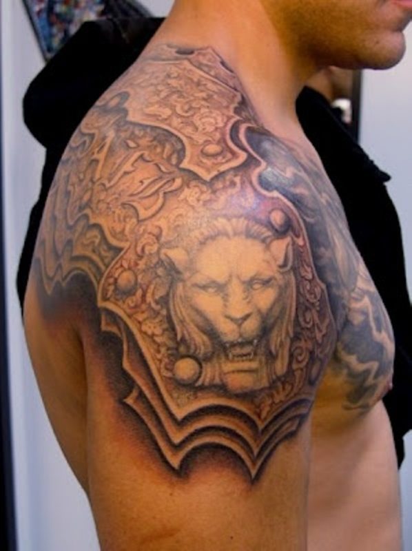 Grey Lion Face Tattoo