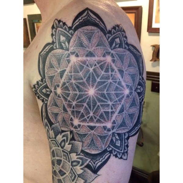 Grey Mandala Shoulder Tattoo