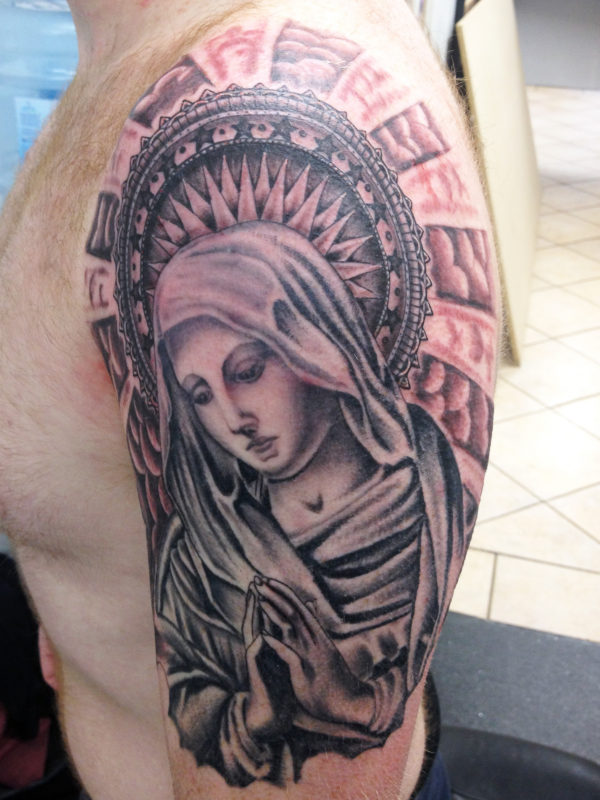 Grey Mother Mary Tattoo