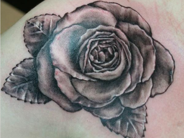 Grey Rose Blade Shoulder Tattoo