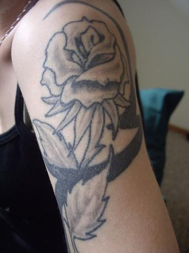 Grey Rose Shoulder Tattoo
