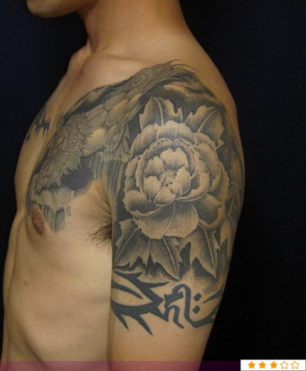 Grey Tribal Shoulder Tattoo