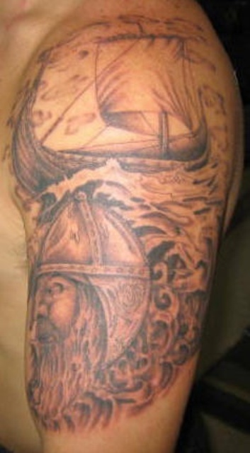 Grey Viking Shoulder Tattoo
