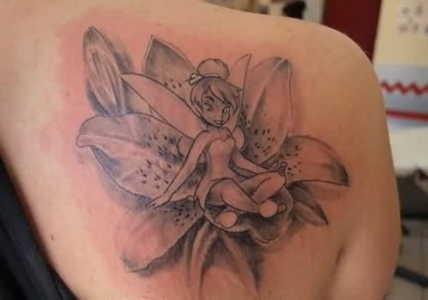 Grey Ink Angel Tattoo