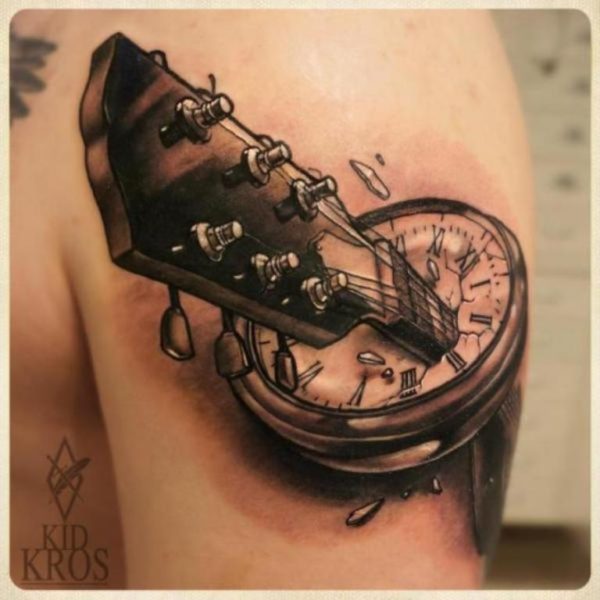 Guitar And Watch Kid Tattoo