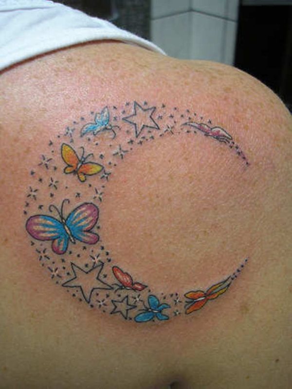 Half Moon And Stars Tattoo