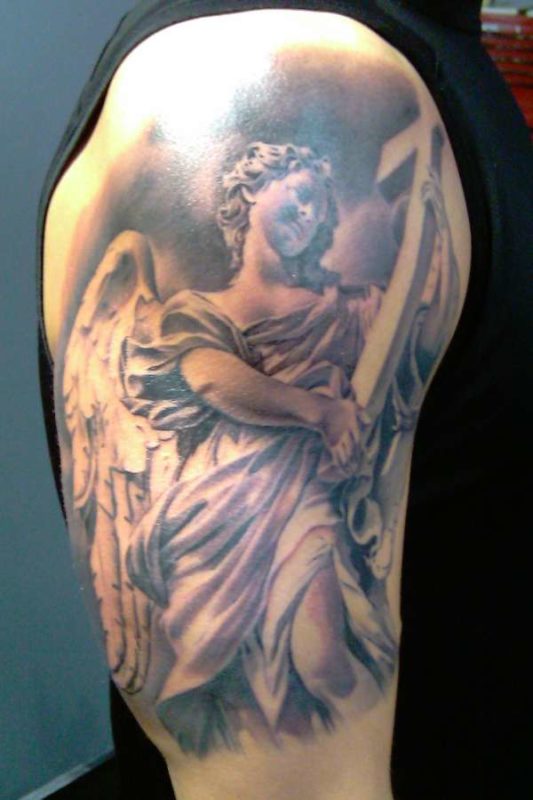Half Sleeves Angel Shoulder Tattoo