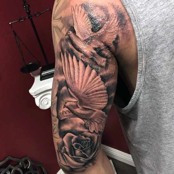 Half Sleeves Cloud Shoulder Tattoo