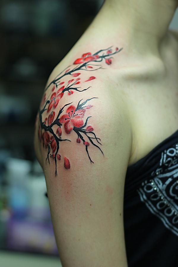 53 Beautiful Cherry Blossoms Shoulder Tattoos