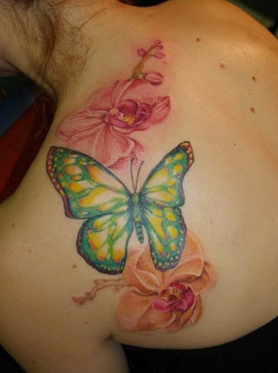 Hawaiian Flower Tattoo On Upper back