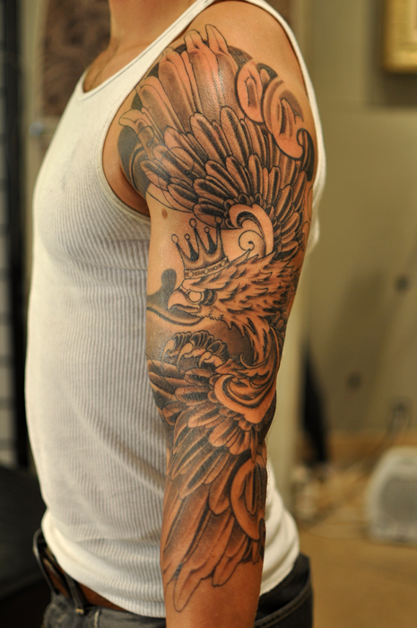 Hawk Tattoo On Full Sleeve