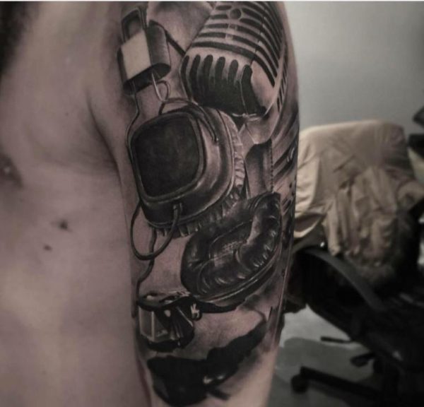 Headphone Tattoo On Shoulder