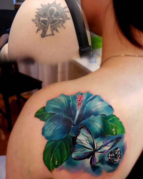 Hibiscus And Butterfly Tattoo