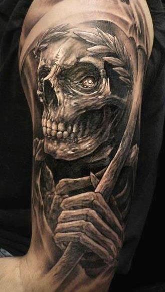 Horror Skull Half Sleeves Shoulder Tattoo