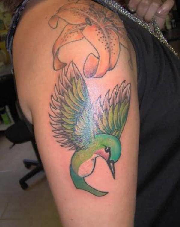 Humming Bird With Lily Tattoo
