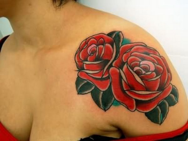 Impressive Red Rose Flower Tattoo
