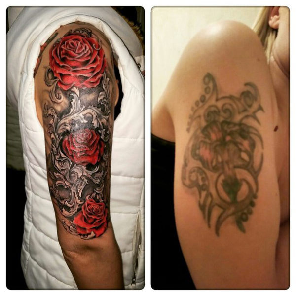 Incredible Rose Bush Cover Up Tattoo